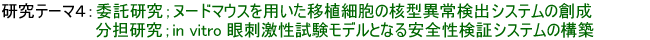 委託研究;ヌードマウスを用いた移植細胞の核型異常検出システムの創成/分担研究;in vitro眼刺激性試験モデルとなる安全性検証システムの構築
